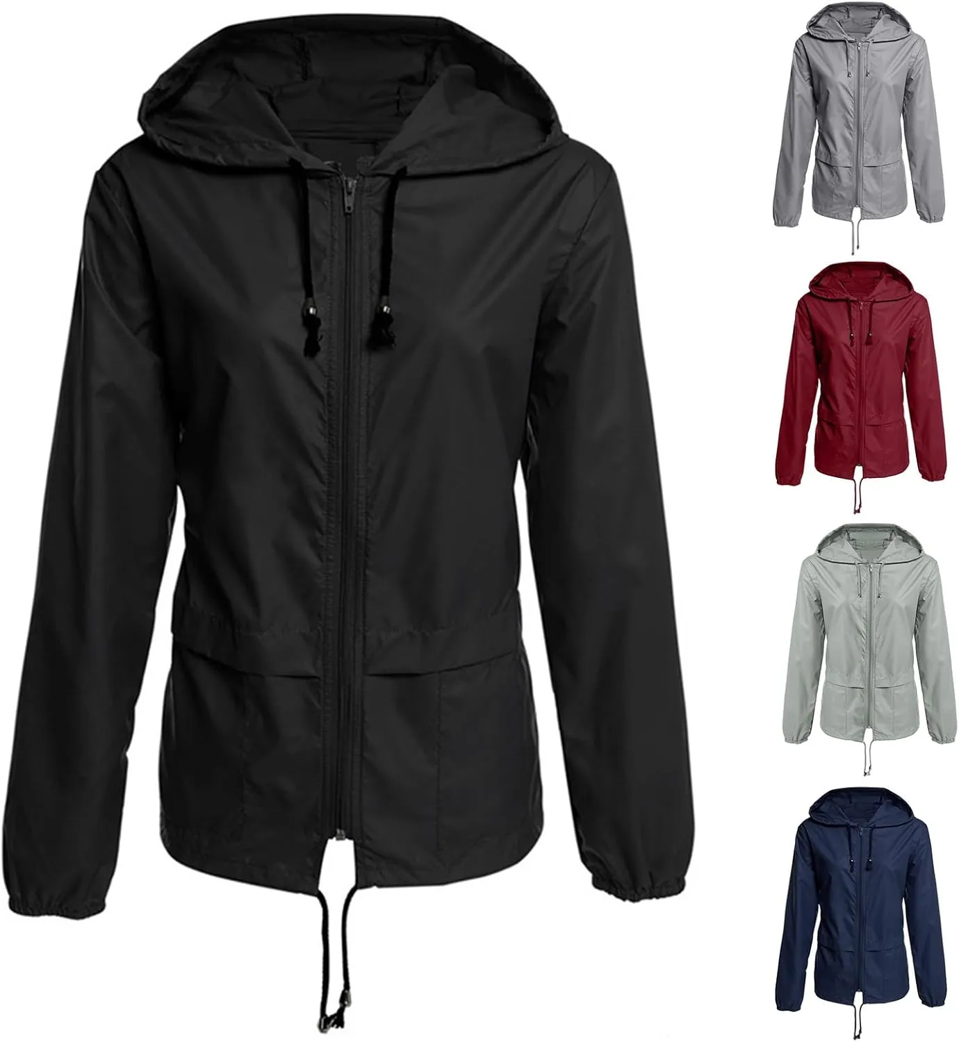 Packable Rain Jacket Women Waterproof Lightweight Hood Raincoat Long Sleeve with Pockets for Hiking Outdoor Travel