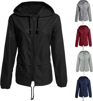 Packable Rain Jacket Women Waterproof Lightweight Hood Raincoat Long Sleeve with Pockets for Hiking Outdoor Travel