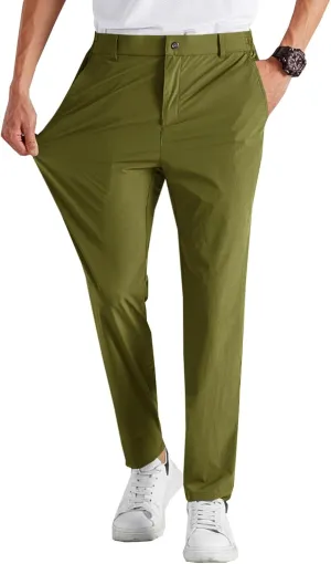 Runcati Mens Stretch Golf Pants Casual Slim Fit Dress Pants Elastic Waist Tapered Work Cropped Trousers