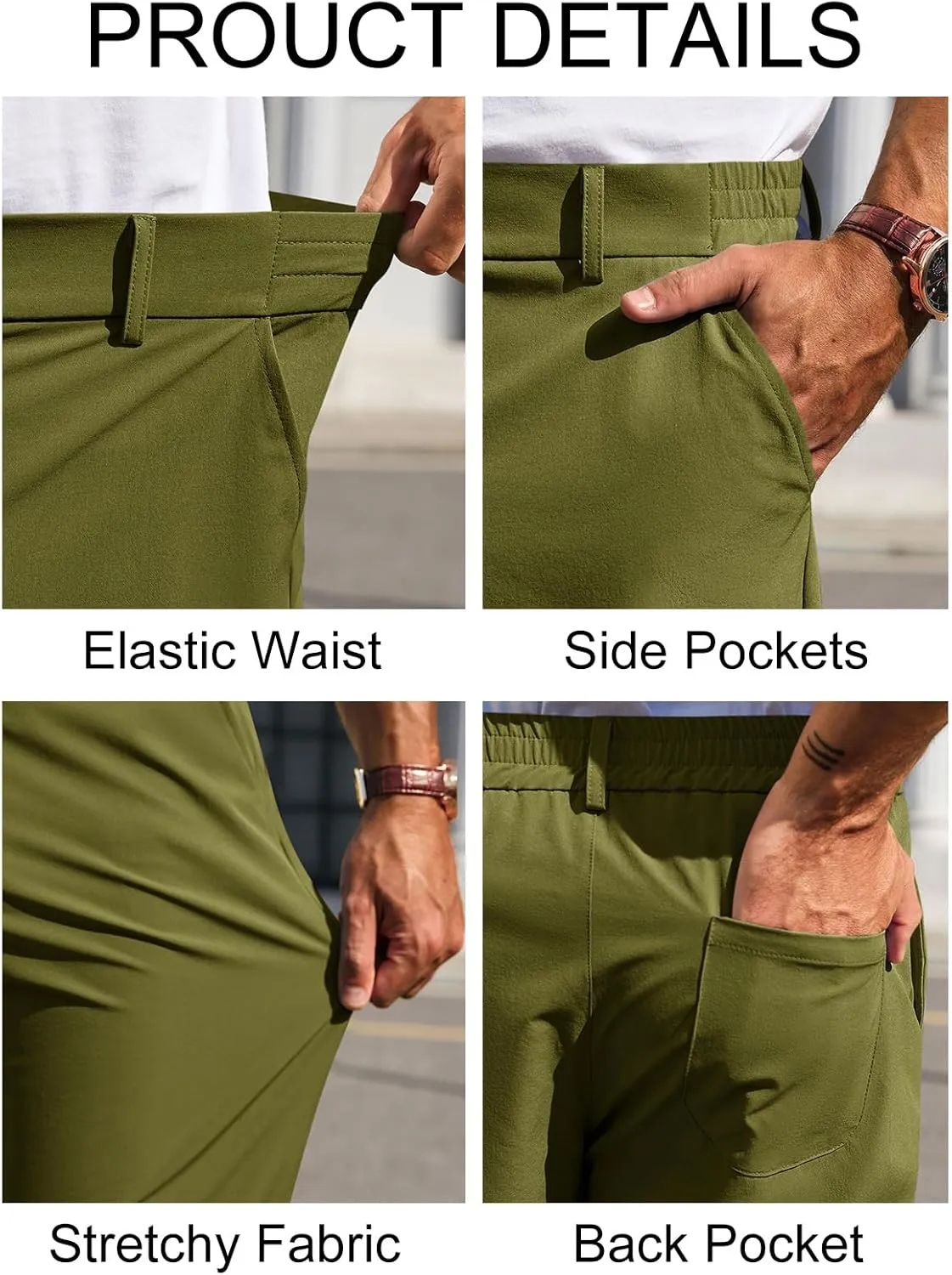 Runcati Mens Stretch Golf Pants Casual Slim Fit Dress Pants Elastic Waist Tapered Work Cropped Trousers