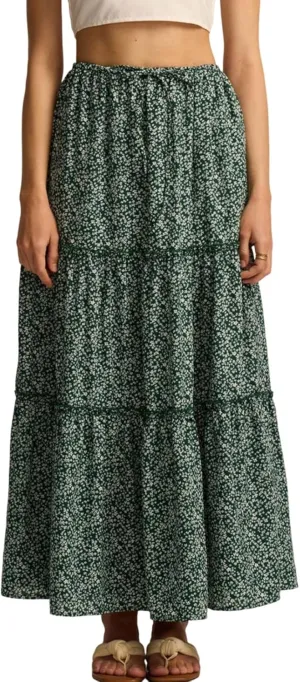 Skirts for Women High Elastic Waist Midi Skirt Casual Summer Tie Front Flowy Ruffle Floral Print Skirts
