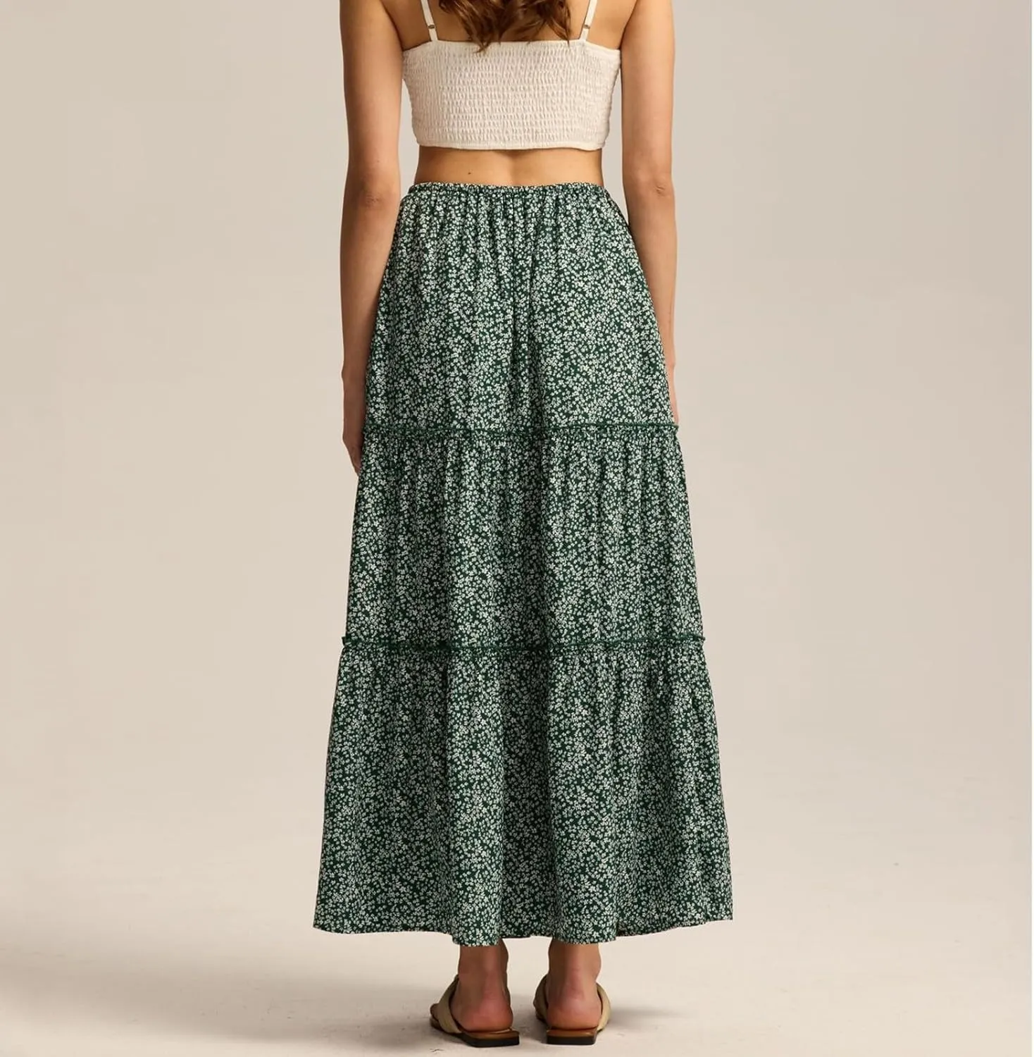 Skirts for Women High Elastic Waist Midi Skirt Casual Summer Tie Front Flowy Ruffle Floral Print Skirts