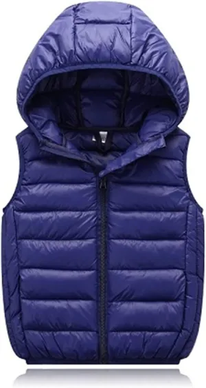 Toddler Baby Boys Girls Solid Color Light Puffer Down Vest Coat Sleeveless Hoodie Outside Winter Jacket for Teenagers