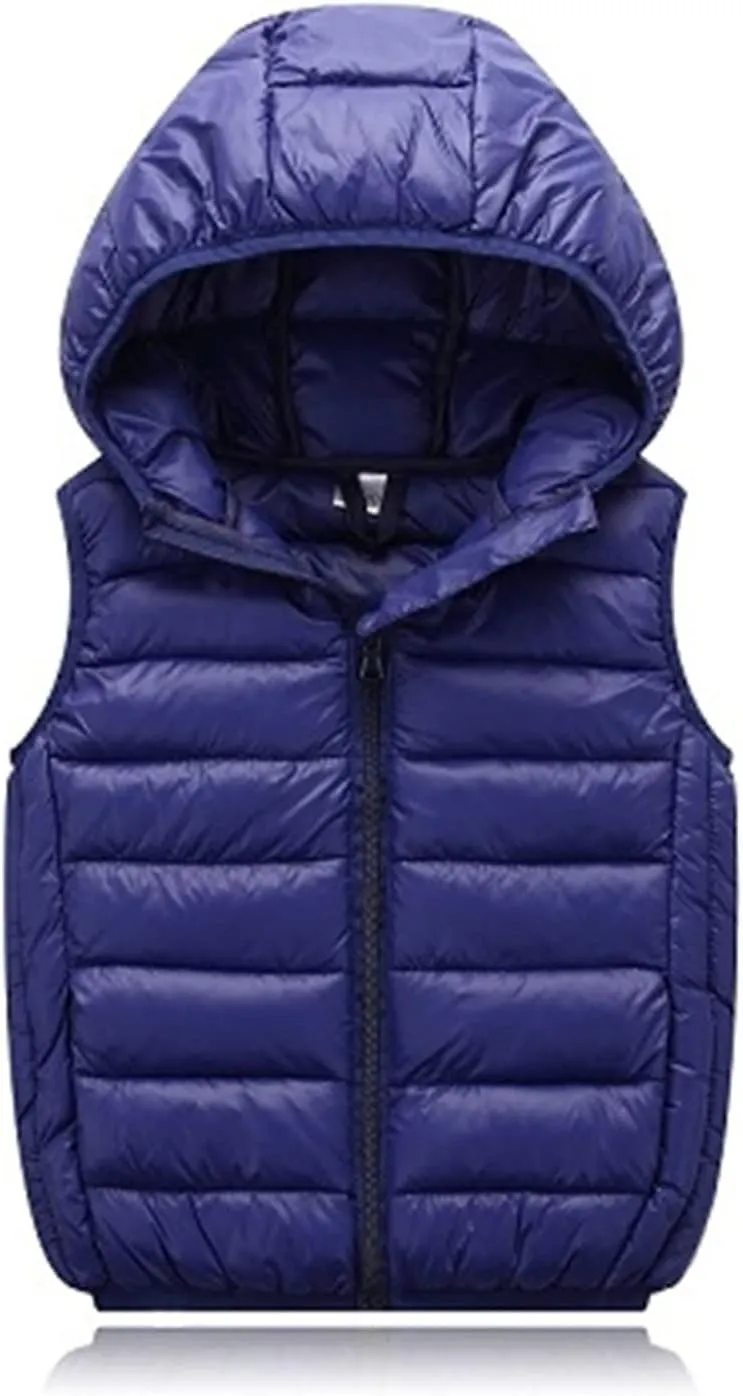 Toddler Baby Boys Girls Solid Color Light Puffer Down Vest Coat Sleeveless Hoodie Outside Winter Jacket for Teenagers