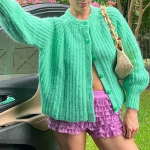 Toleet-Women Vintage Y2K Sweater Solid Color Crew Neck Long Sleeve Button Down Knitted Coats Tops Autumn Winter Loose Fit Cardigans
