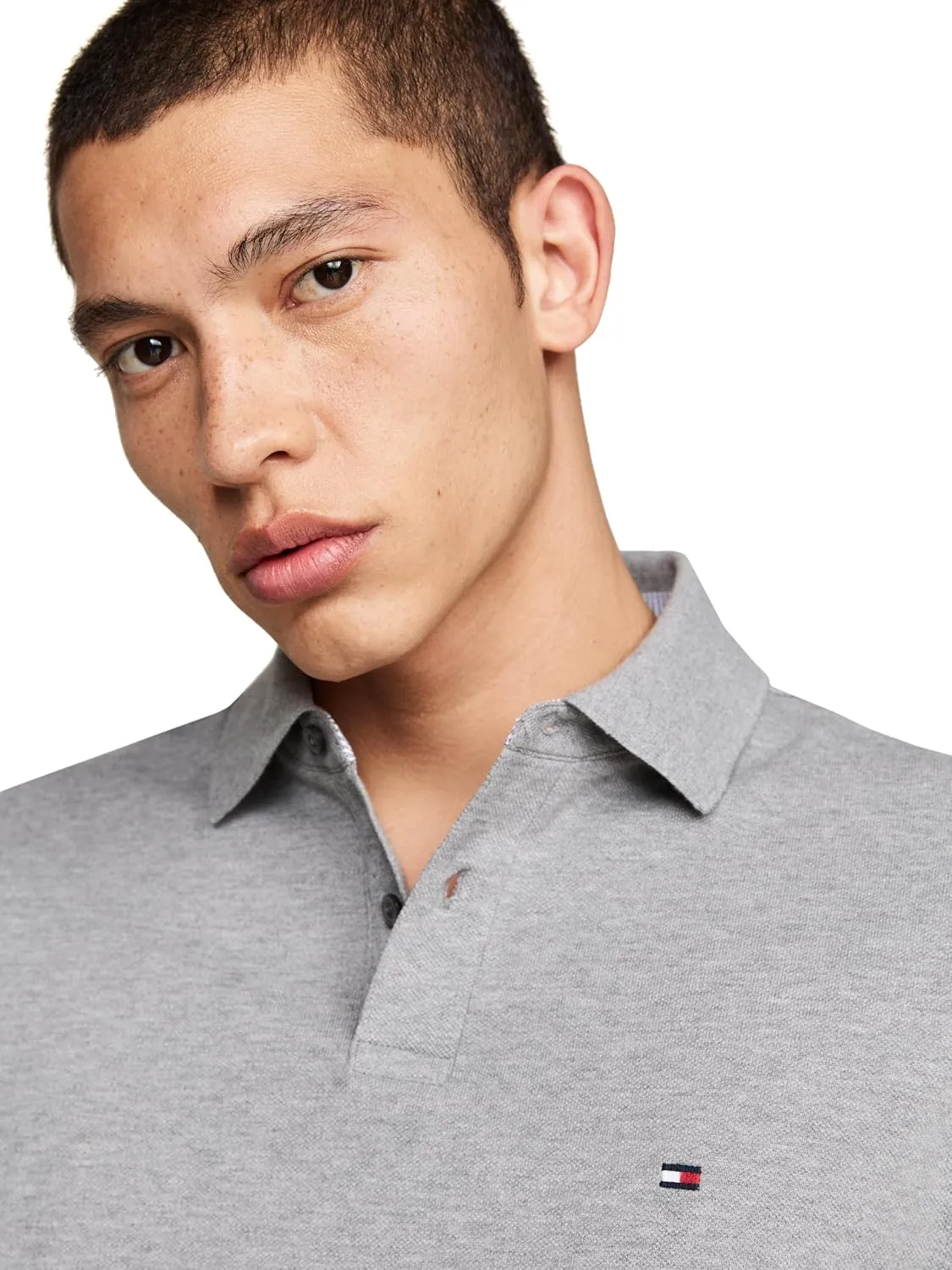 Tommy Hilfiger Men's Short Sleeve Polo Shirts in Slim Fit with Stretch and Organic Pique Cotton