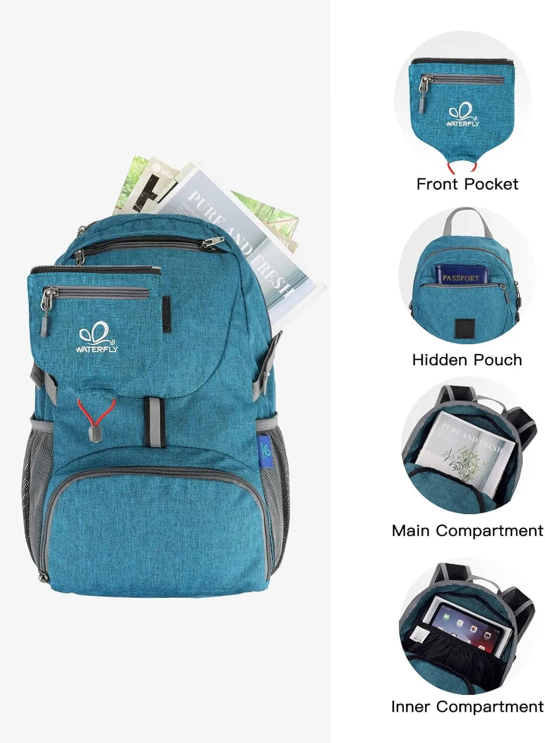 WATERFLY Small Lightweight Packable Backpack: 20l Ultra Light Foldable Travel Hiking Camping Daypack Day Pack for Man Woman