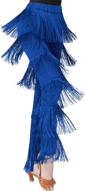 Women Latin Dance Pants Tassels Fringe Ballroom Tango Salsa Elastic Waist Practice Performance Trousers