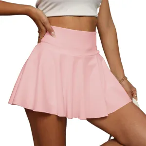 Women Tennis Skirts Bulit in Shorts Summer Lightweight Elastic High Waist Mini Skirt Athletic Ruffle Hem Short Skort