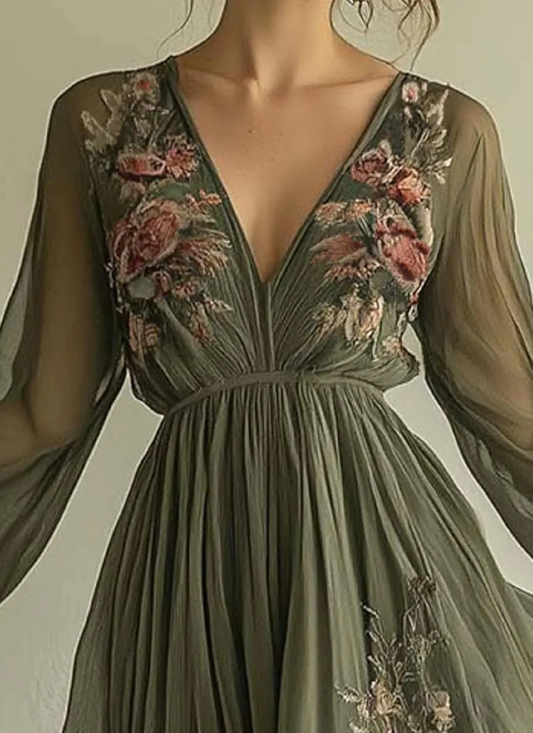 Women's Elegant Long Sleeve Maxi Dress Spring Flowy Floral Print Bohemian Wedding Guest Dresses