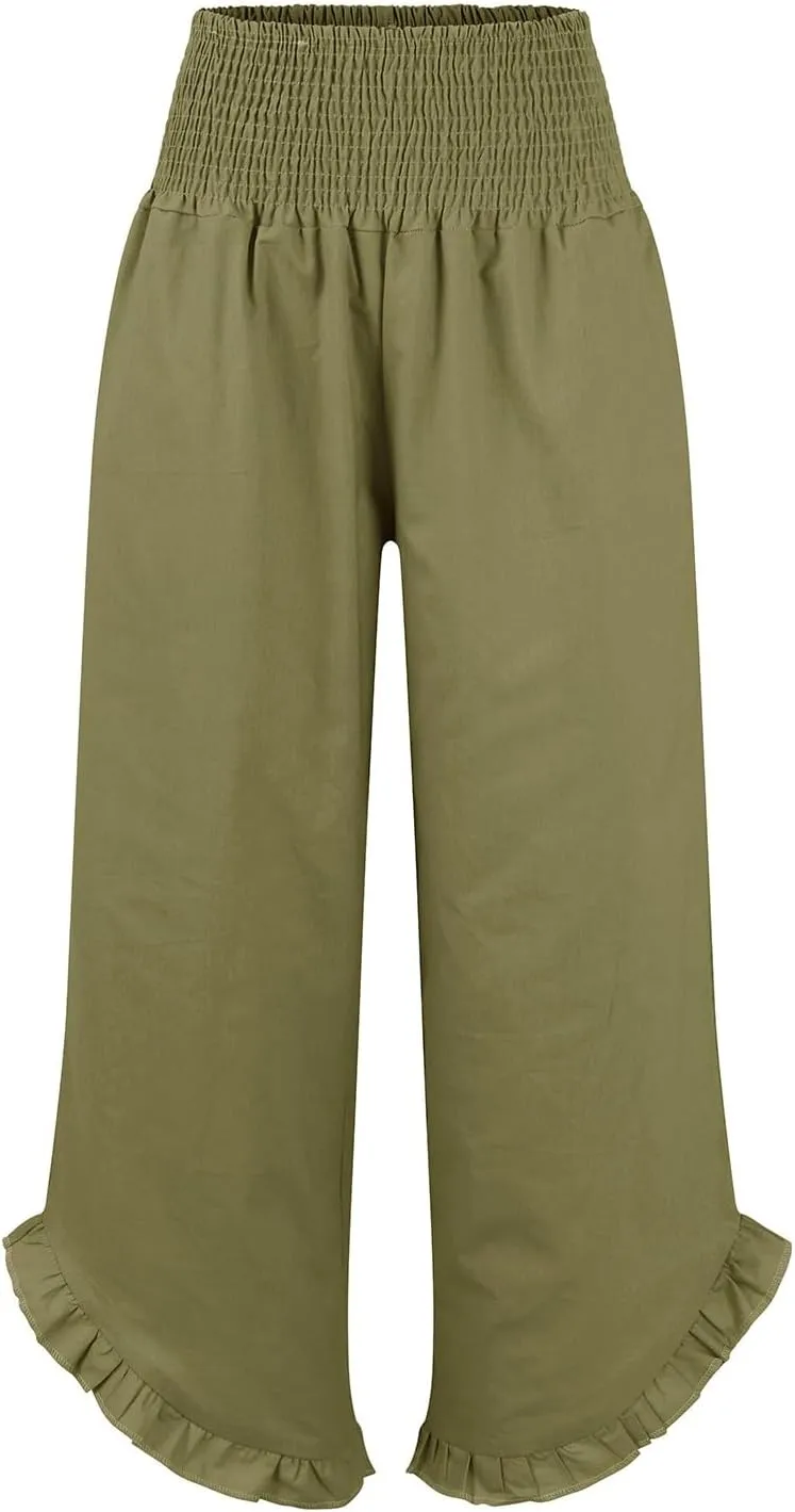 Women's Fashion Pants,Summer Wide Leg Casual Elastic High Waist Irregular Palazzo Pants with Pockets