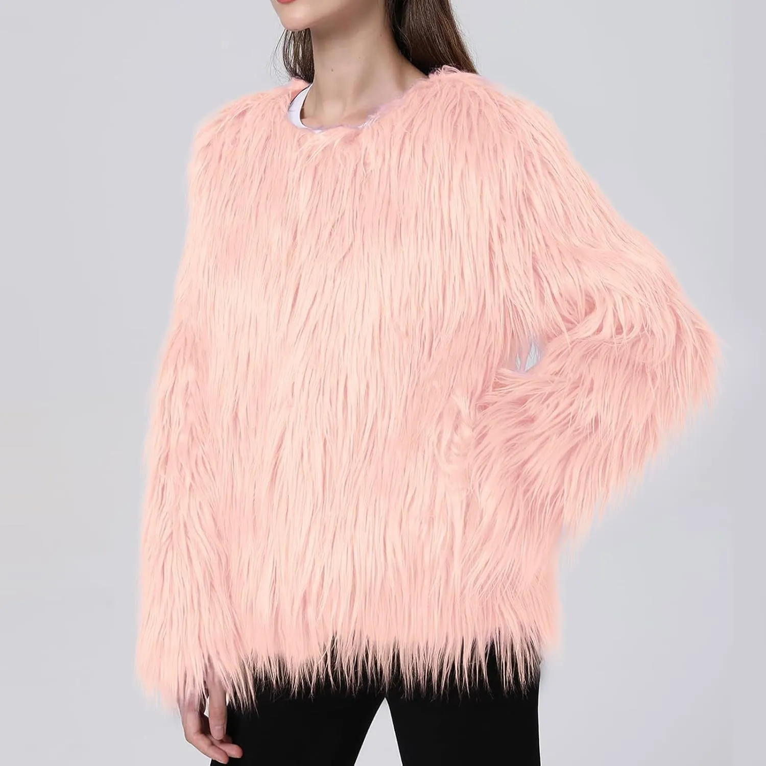 Womens Open Front Faux Fur Cardigan Winter Fashion Oversize Thermal Jackets Casual Long Sleeve Chunky Fuzzy Outwears