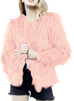 Womens Open Front Faux Fur Cardigan Winter Fashion Oversize Thermal Jackets Casual Long Sleeve Chunky Fuzzy Outwears