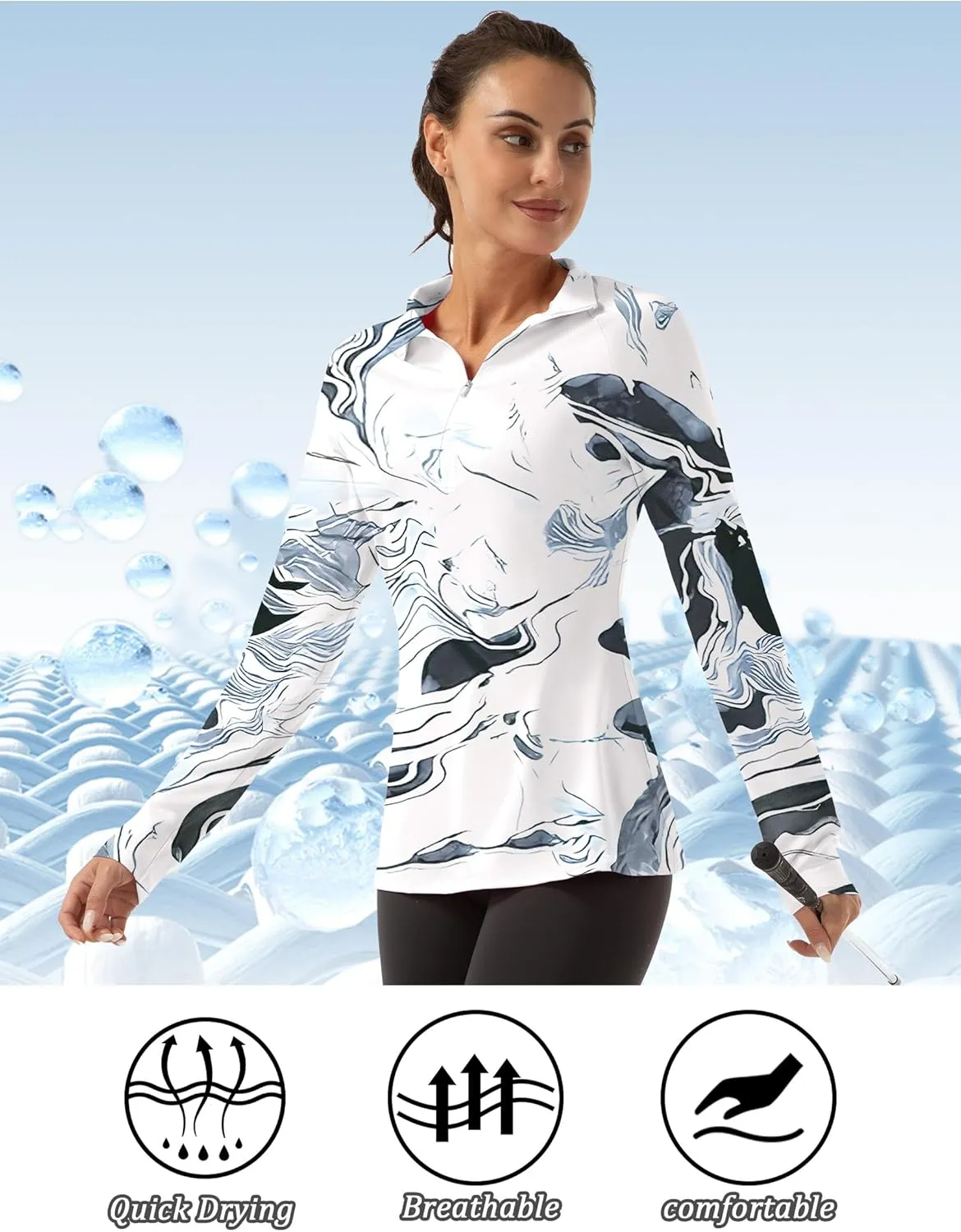 Women's Polo Shirts Long Sleeve UPF 50  Sun Protection Tennis Golf Workout Tops Sport Zipper V Neck